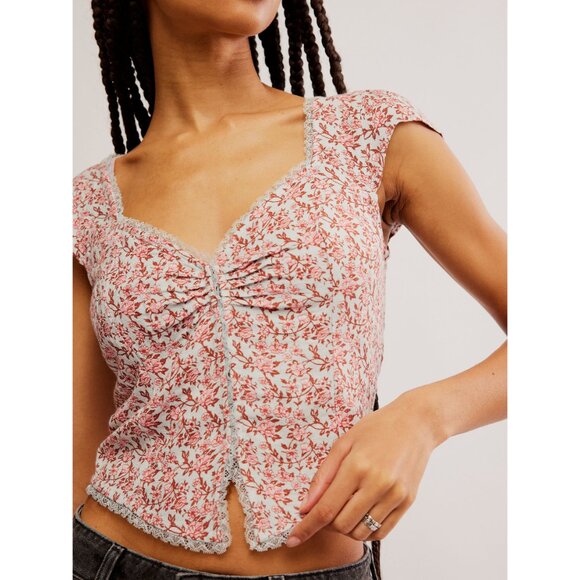 Free People Tops - Free People Faye Floral Top-Gray Combo Size L